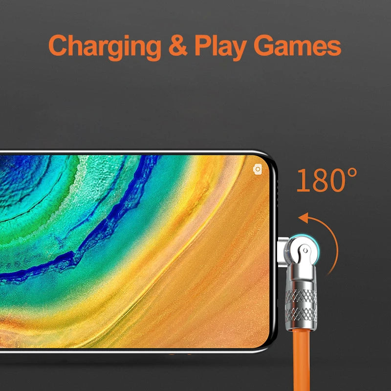 180° Rotatable 120w Super Fast Charging Cable - Liquid Silicone Charge Cable For ALL Phones!