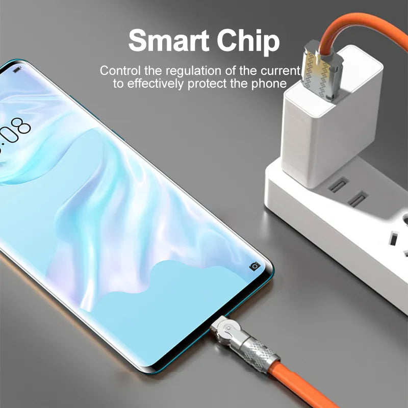 180° Rotatable 120w Super Fast Charging Cable - Liquid Silicone Charge Cable For ALL Phones!